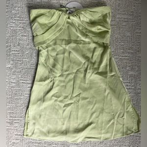 Strapless flowy green mini dress